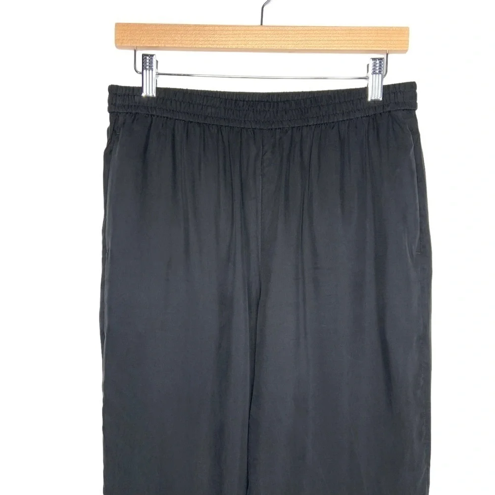 J.Crew Womens Eco Cupro Pull On Crop Pants Sz 4 Tall Black Silky Elastic Waist